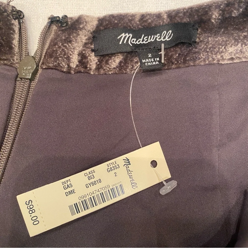 Madewell Crushed Velvet & Silk Ruffle Hem Mini Skirt Gray Silver Sz 2 NWT